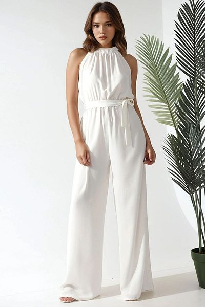 Hiccup Wide Leg Halter Neck Belted Stylish Jumpsuit