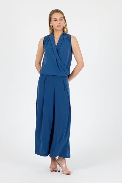 Laranor Blue Pleat Detail Wide Leg Medina Silk Maxi Trousers 25L8103