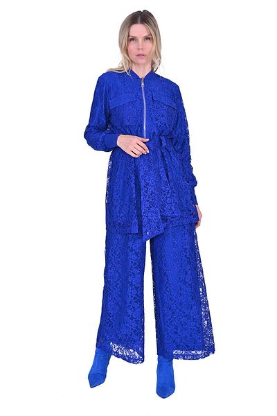 Invee Lace Suit with Trousers Combed Cotton Lined Sax