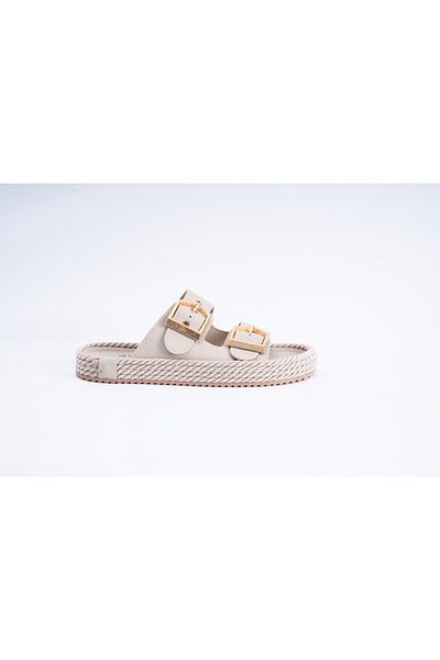 innsteal Laodikeia Double Buckle Rope Sole Women's Comfortable Summer Slippers Beige