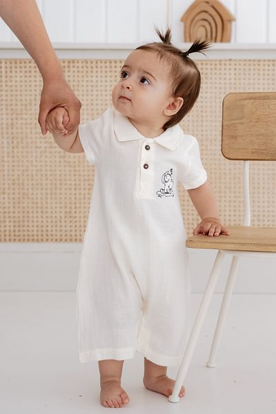 Lilabio 100% Organic Cotton Muslin Fabric Short Leg Jumpsuit for Baby Girl-Boy
