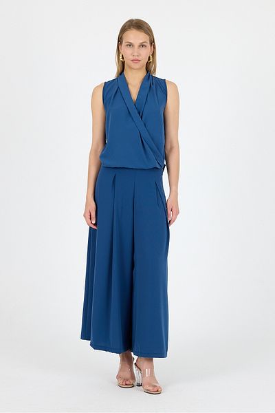Laranor Blue Pleat Detail Wide Leg Medina Silk Maxi Trousers 25L8103