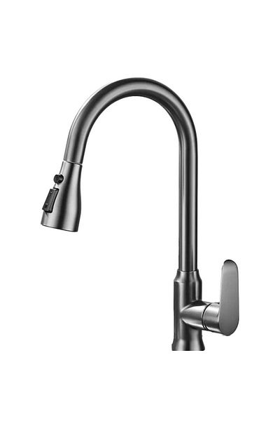 NEXTLY Baterie pentru chiuveta tip lebada NEXTLY, rotire la 360°, buton oprire jet, gri antracit