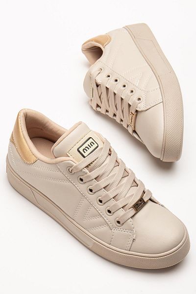 Dilimler Ayakkabı Women's Casual Sports Shoes Beige Thin Sole Lace-Up
