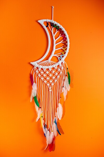 Makraart Düşkapanı Renkli Gökkuşağı Düş Kapanı Makrome Kapı Süsü Duvar Dekoru Nazarlık