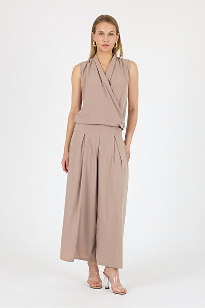 Laranor Ecru Pile Detay Bol Paça Medine İpeği Maxi Pantolon 25L8103