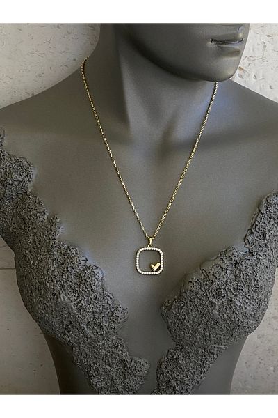 Lucios Minimal Heart Detail Stone Necklace with Golden Craftsmanship (45 cm)
