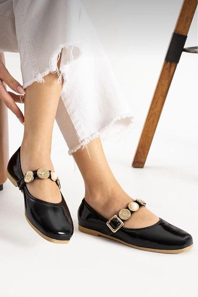 Oksit Wens Lightweight No Sound Buckle Detailed Daily Home Office Women's Ballerinas