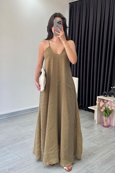 ECEMİ Tres Khaki Rope Strap Maxi Dress