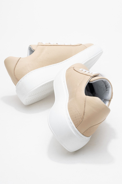 Dericlub Dericlub Women's Thick Sole Lace-Up Casual Shoes Real Leather Cr 2627 Beige