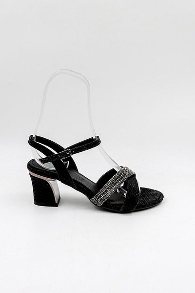 Park Moda Thick Heeled Stone Women's Evening Dress Shoes Pm520 Black