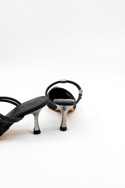 Park Moda Stoned Short Short Heeled Open Back Evening Dress Women's Slippers and Shoes Pm309 Black