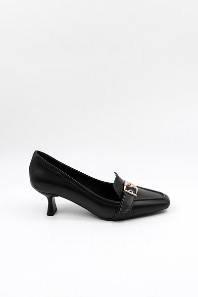 Park Moda Women's Short Heeled Buckle Casual Shoes Pm170 Black Skin