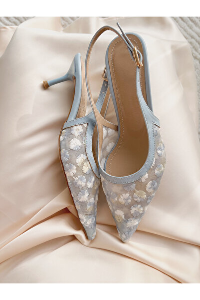 labor Selection Nakış Detay Transparan Stiletto Kısa Topuk 6 cm Dar Kalıp