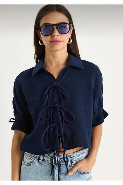 hedef giyim Short Muslin Shirt with Tie Detail