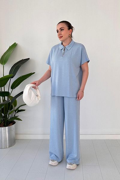MaziButik Intense Glitter Modal Suit Baby Blue