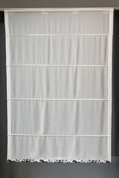 DİLETTO Modern Folded Tulle Curtain with Patterned Bottom Skirt (Compatible with Cornice / Mounting Materials Included)