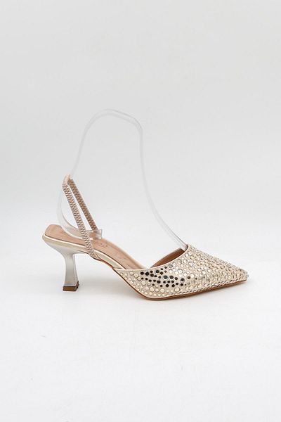 Park Moda Stoned Women's Heeled Shoes Pm474 K113 Skin Satin Rose Stone