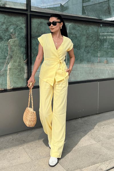 giyimmasalı Cotton Linen Fabric Vest Suit - Yellow