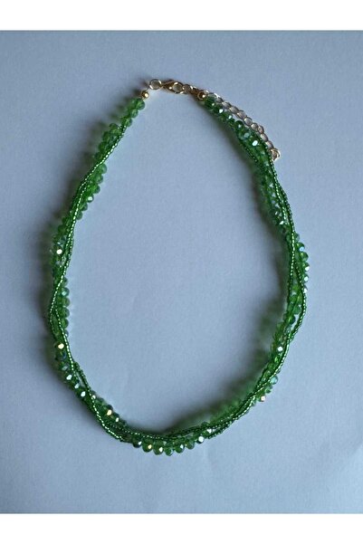 Fata Morgana Accessory 3 Katlı Yeşil Kristal Boncuklu Tasarım Kolye