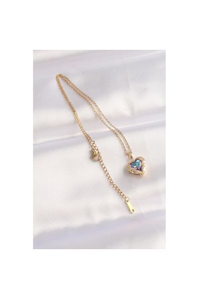 Skygo 316L Steel Chain Gold Color Zircon Stone Blue Purple Color Heart Figure Necklace - Tj-Bko8685