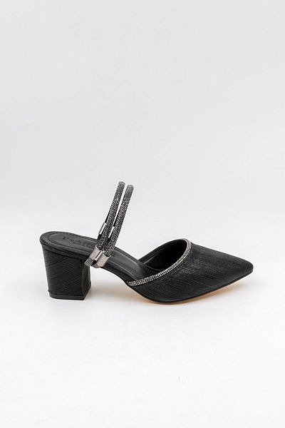 Park Moda Open Back Stone Detailed Women's Shoes Pm309 Black Lurex
