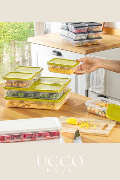 UCCO Set of 4 8 Piece Storage Containers |   Refrigerator and Cabinet Organizer Cooler Container Food Container Organizer