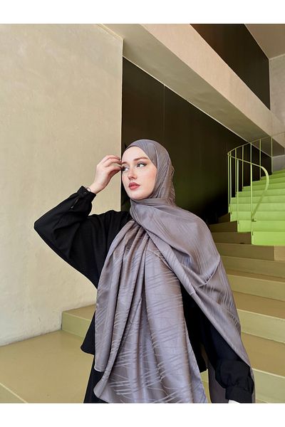 hijabchi Μοτίβο γραμμής με μεταξένιο σάλι ζακάρ -