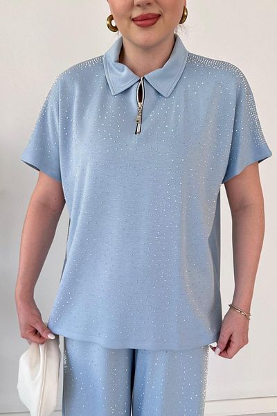 MaziButik Intense Glitter Modal Suit Baby Blue