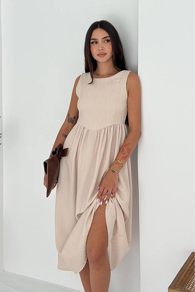 Neşeli Butik γυναικείο μπεζ χοντρό λουράκι casual κομμένο καλοκαιρινό φόρεμα NBK059