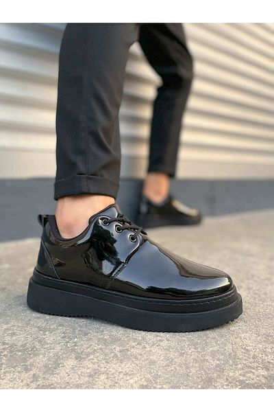 Zerenyus Jyx03 Luxor Lace-Up Thick Sole Men's Sports Classic Shoes - Black Patent Leather