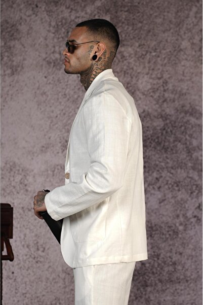 king brich Regular Kalıp Blazer Keten Alt Üst Takım