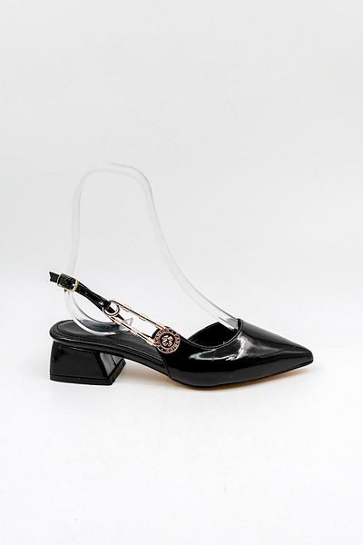 Park Moda Short Thick Heeled Women's Shoes Pm483 Black Patent Leather
