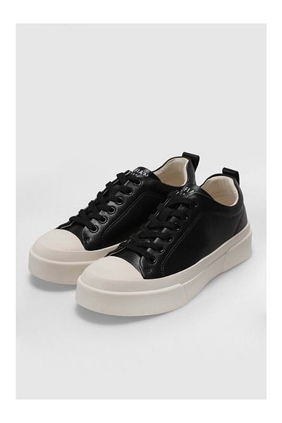 Lufian Genuine Leather Lace-Up Casual Sports Shoes Black Sneaker
