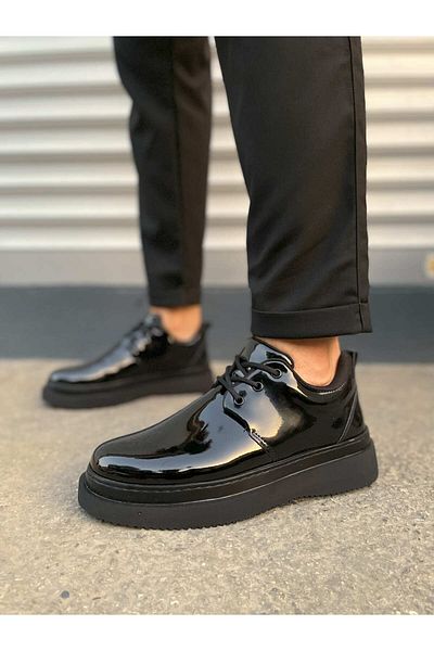 Zerenyus Jyx03 Luxor Lace-Up Thick Sole Men's Sports Classic Shoes - Black Patent Leather