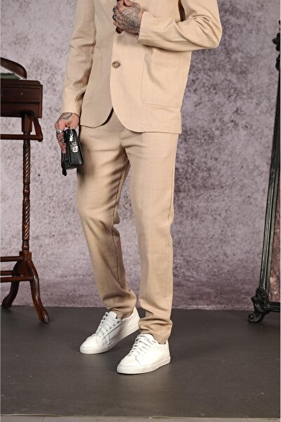 king brich Regular Kalıp Blazer Keten Alt Üst Takım