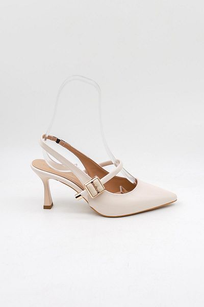 Park Moda Open Back Stoned Short Heeled Belted Women's Shoes Pm439 Skin Skin