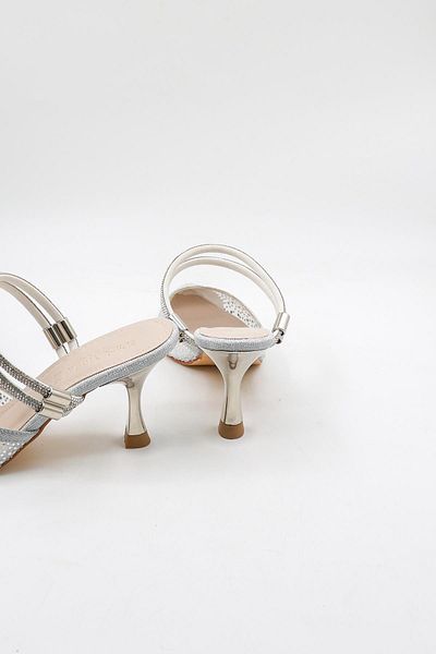 Park Moda Stoned Short Short Heeled Open Back Evening Dress Women's Slippers and Shoes Pm309 Silver