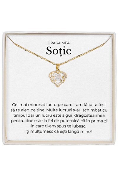 The Jewel Heart Bijuterie Pentru Soție, Inimă Cu Cristal Zirconiu, Mesaj Emoț...