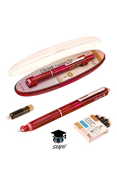 SEYFİKİRTASİYE M Nib Press Fountain Pen Set Cartridge Gift Transparent Body Vivid Colors Plastic Boxed Writech