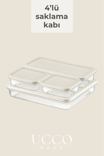 UCCO Set of 4 8 Piece Storage Containers |   Refrigerator and Cabinet Organizer Cooler Container Food Container Organizer