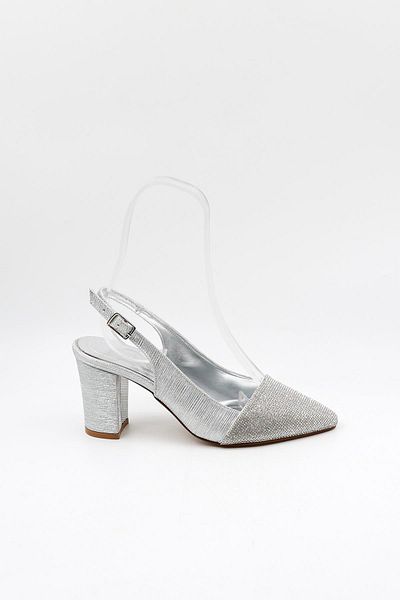 Park Moda Stoned Short Low Heeled Evening Dress Women's Shoes Pm172 Silver Striped