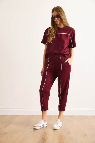 Olalook Kadın Bordo Biye Detaylı Alt Üst Dökümlü Takım TKM-19000408