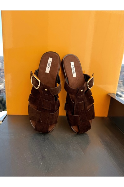 labor Selection Comfortable Sole Genuine Leather Slippers Light Brown