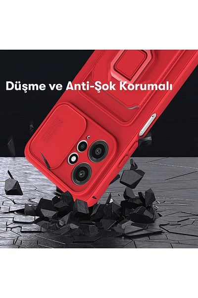 CepteToptan حافظة هاتف Xiaomi Redmi Note 12 4G من السيليكون مع بطاقة زيوما وحلقة - أحمر - MKİ6521-5667