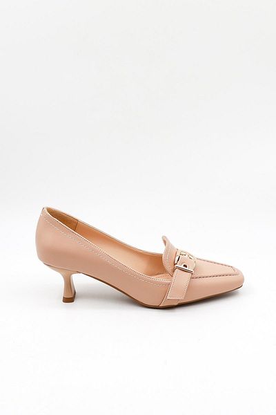 Park Moda Women's Short Heeled Buckle Casual Shoes Pm170 Beige Skin