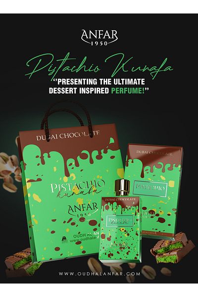 Anfar 1950-Pistachio Kunafa Gift set DubaiChocolate,Parfum 80ml Extrait De Parfum