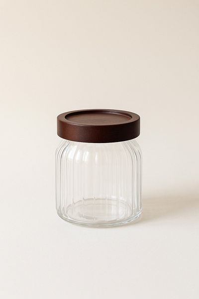 Mirilliahome Set of 4 400 ml Glass Jars – Acacia Vacuum Lid Striped Model