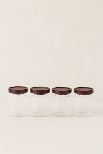 Mirilliahome Set of 4 400 ml Glass Jars – Acacia Vacuum Lid Striped Model