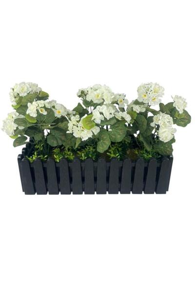 Nettenevime زهرة صناعية بيضاء ساردونيا سياج أسود في وعاء مع شرشف معلق على شكل زهرة شرفة